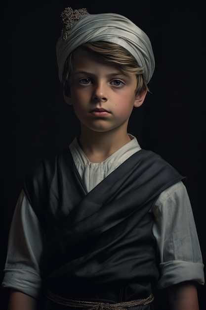 A young boy in a turban