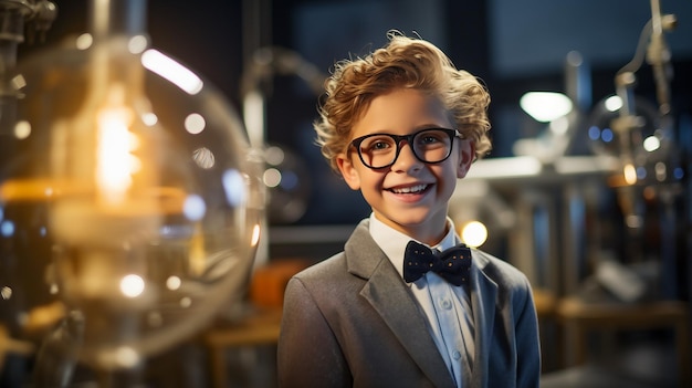 Young Boy Wearing Glasses and Bow Tie Back to School