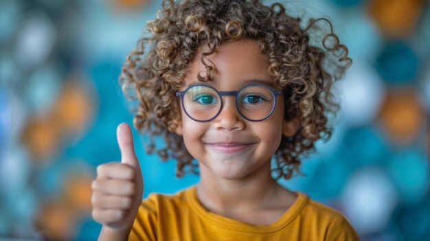 Young Boy Wearing Glasses Giving Thumbs Up