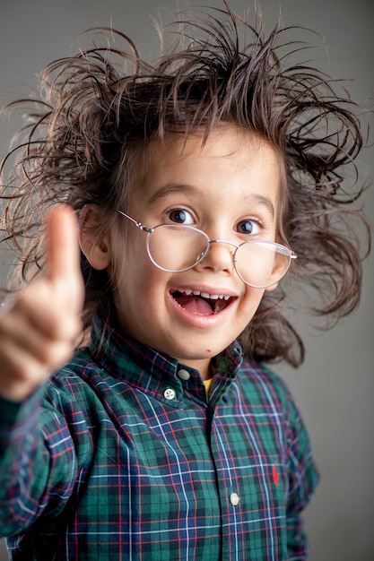 Young boy wearing glasses