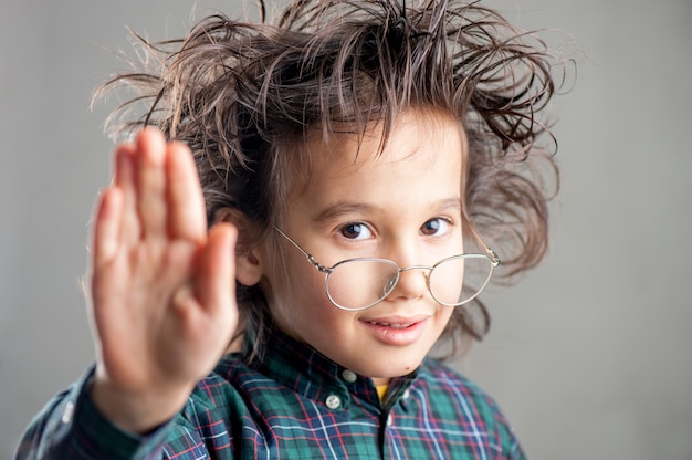 Young boy wearing glasses