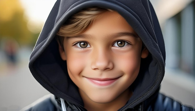 Photo a young boy wearing a hoodie