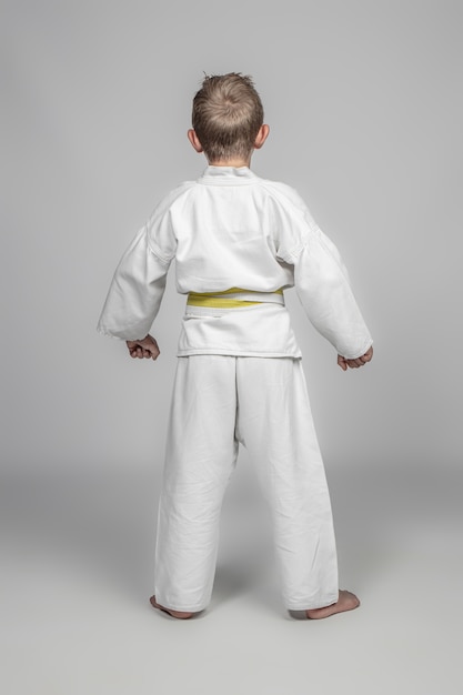 Young boy wearing martial arts costume