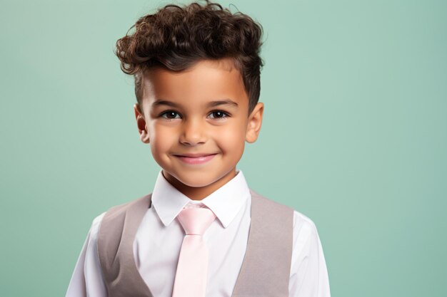 Photo a young boy wearing a vest and tie