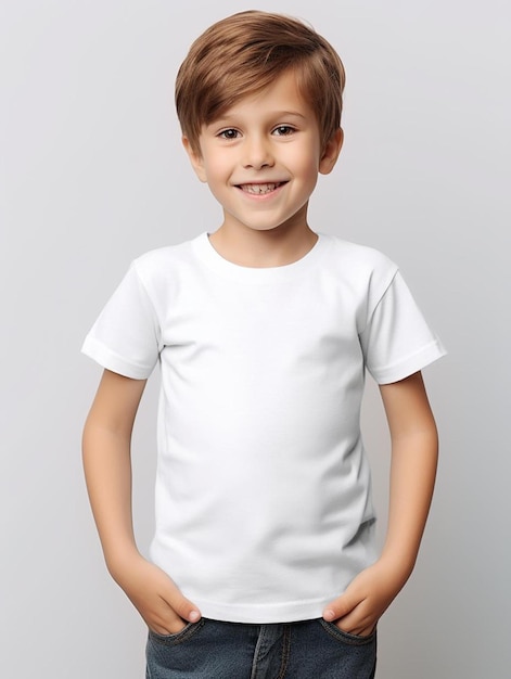 Premium AI Image | a young boy wearing a white shirt that says 