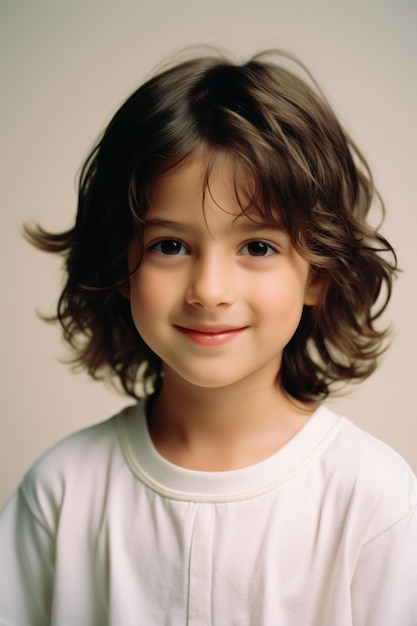 Photo young boy in white tshirt portrait a child smiling