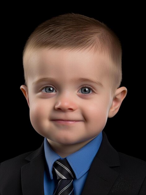 a young boy with a blue shirt and a suit on