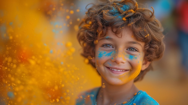 Young Boy With Blue and Yellow Paint on His Face