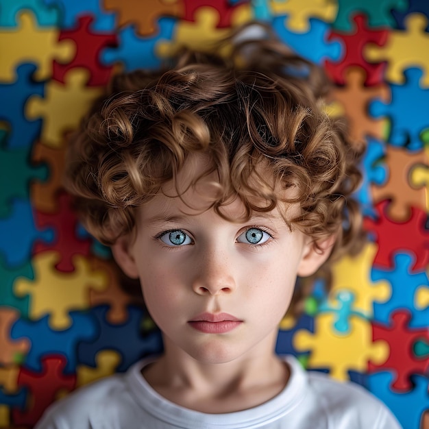 Photo a young boy with curly hair