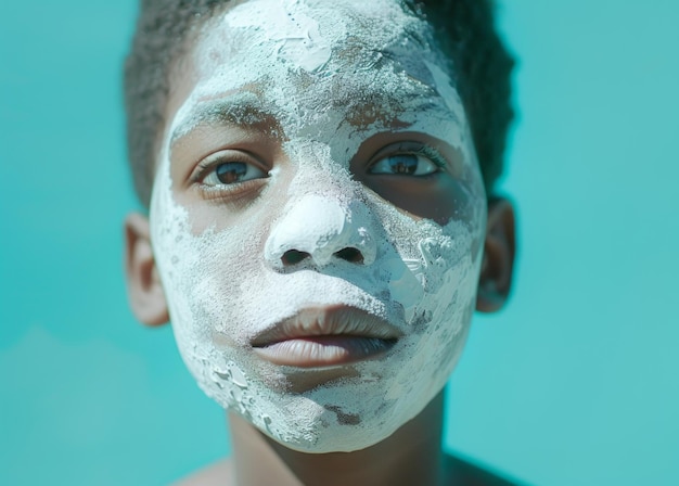 Young boy with dander on face food prank picture