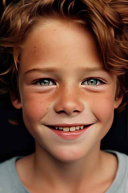 Молодой мальчик с веснушками улыбается в камеру экстремально близко