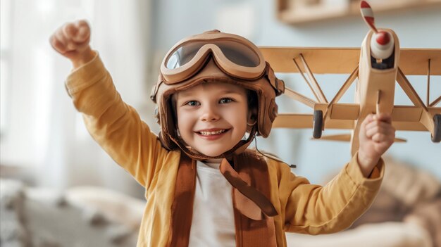 ヘルメットとゴーグルを持つ少年