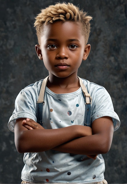 Photo a young boy with his arms crossed