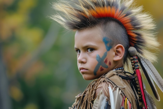 Photo young boy with mohawk and tribal paint