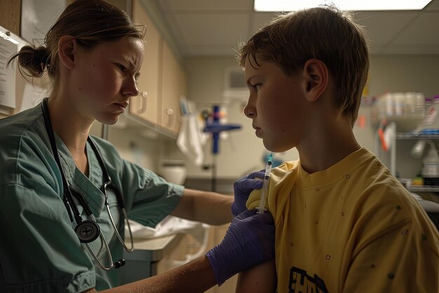 A young boy and a woman in a hospital room