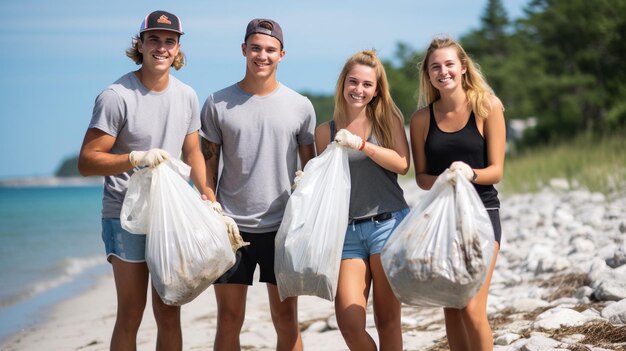 Young Boys and Girls Recycling Cleaning Beach helpt de lokale gemeenschap met duurzaam reizen