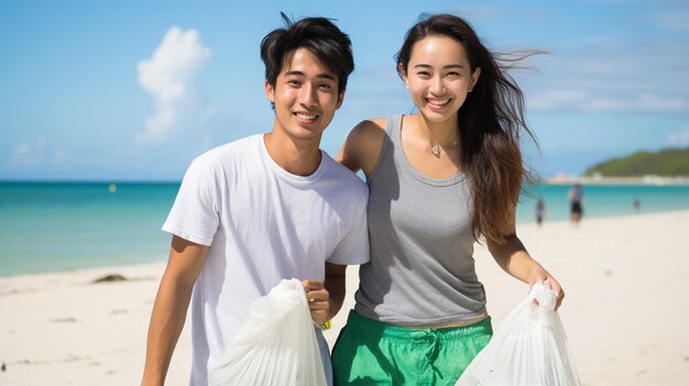 Young Boys and Girls Recycling Cleaning Beach helpt de lokale gemeenschap met duurzaam reizen