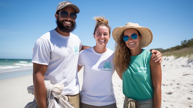 Foto ragazzi e ragazze che riciclano puliscono la spiaggia aiutando la comunità locale con viaggi sostenibili