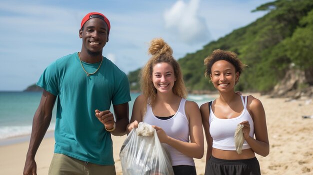 Молодые мальчики и девочки перерабатывают, очищают пляжи, помогают местному сообществу в устойчивом путешествии