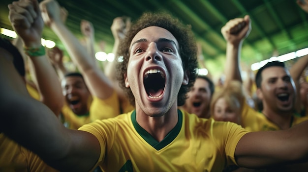 Young Brazil fan celebrating the team's victory Generative AI