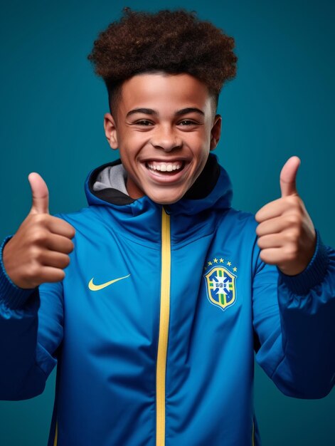 Young brazilian kid dressed in sportswear clearly active and full of energy