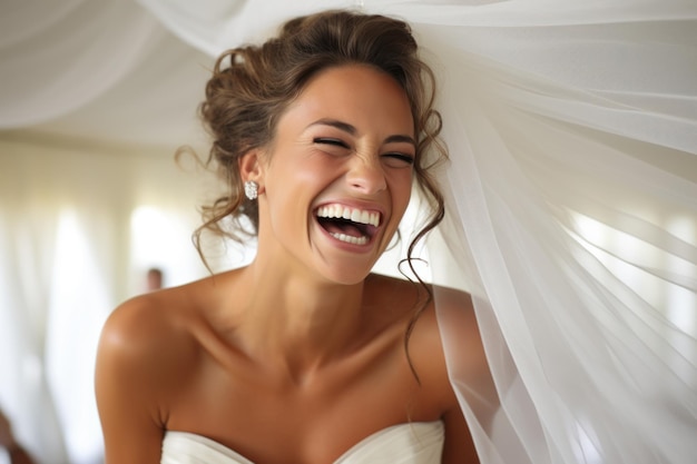 Photo young bride at her summer wedding convey real emotions