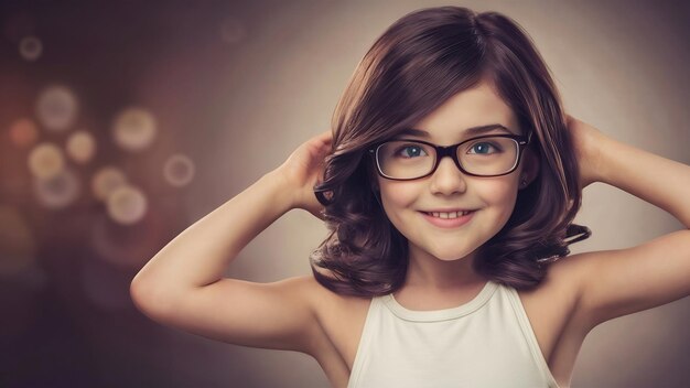 Photo young brunette with glasses posing