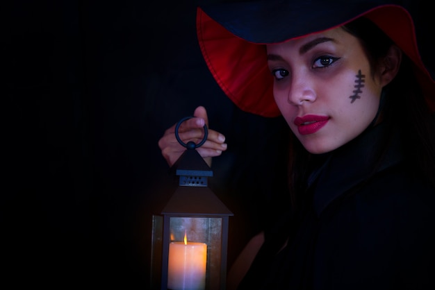 Young brunette woman in costume