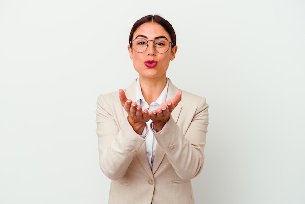 Young business caucasian woman isolated on white background