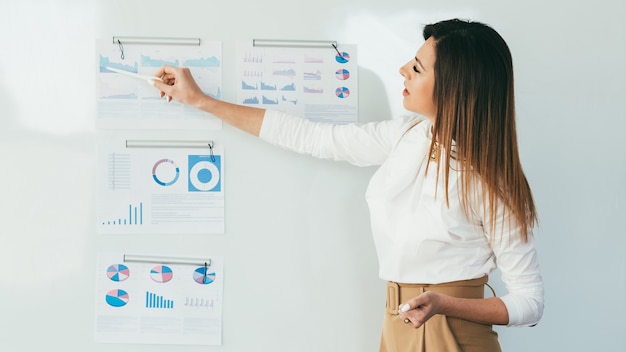 young business lady making presentation. financial analysis report