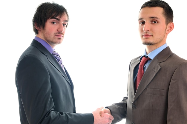 young business man isolated on white hand shake