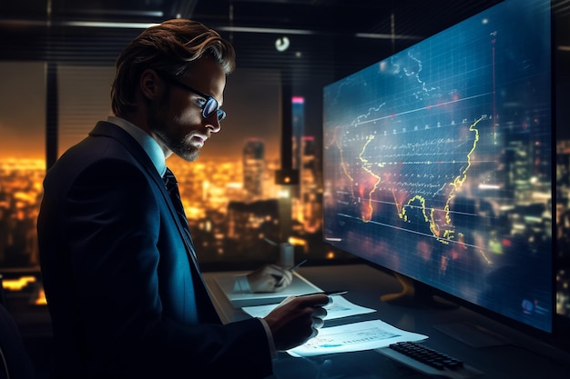 Young business man working at home with laptop and papers on desk