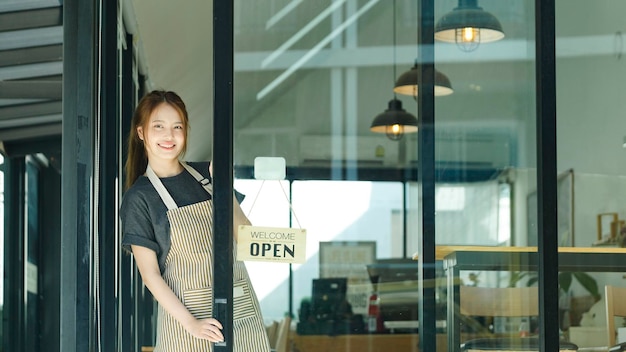 Young business owner open the coffee shop