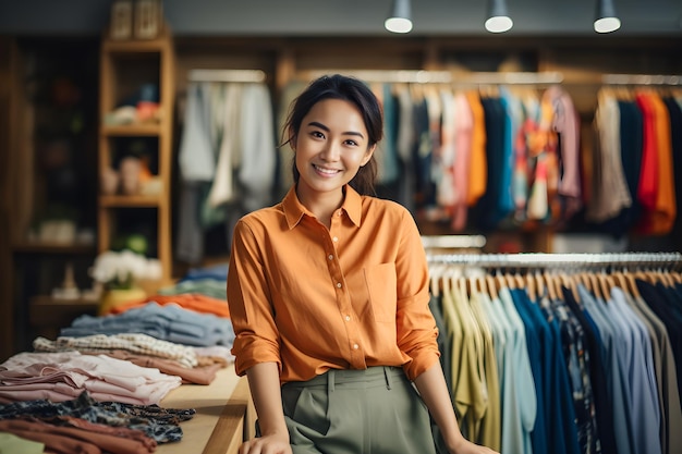 彼女の店に立っている若いビジネス オーナー オンライン販売と e コマース中小企業ビジネス コンセプト