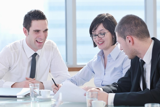 young business people group have  meeting at conference room and have discusion  about new ideas  plans and problems