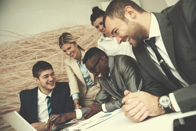 young business people group have meeting and working in modern bright office indoor