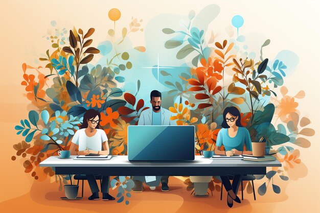 Young business person working together flat illustration AI Generated