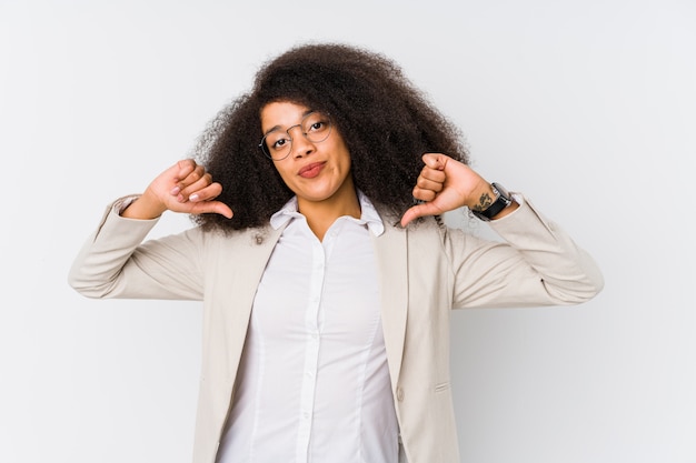 Young business woman feels proud and self confident