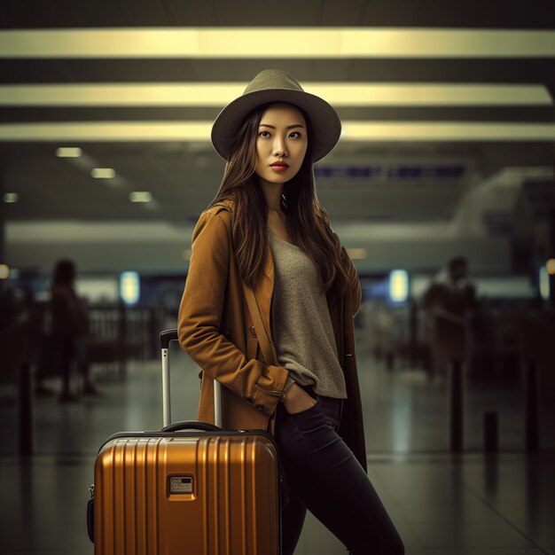 Young business woman in international airport