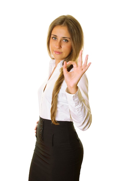 Young business woman showing ok