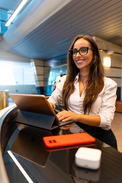 Young business woman smiling Hotel reception concept