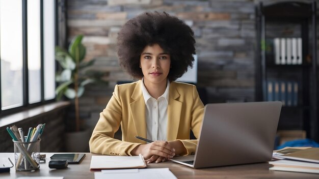 Young business woman working on in her office