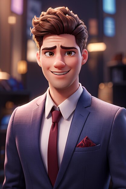 Photo young businessman 3d cartoon avatar portrait