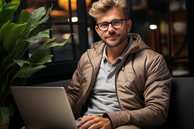 Young businessman or freelancer wears casual clothes while sitting generative ai