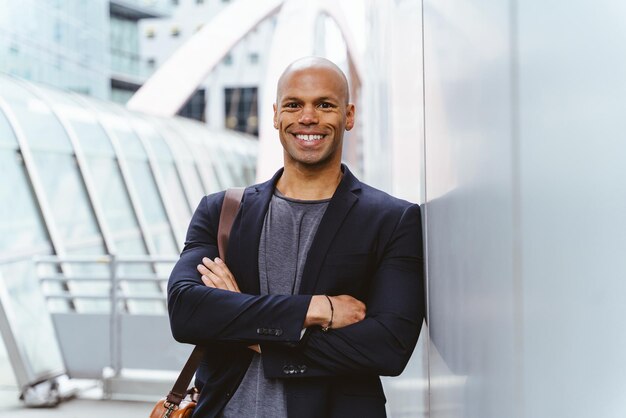 Young businessman going to work in the morning