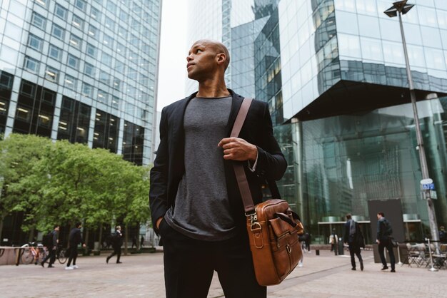 Young businessman going to work in the morning