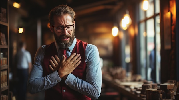 Photo young businessman having a pain in office