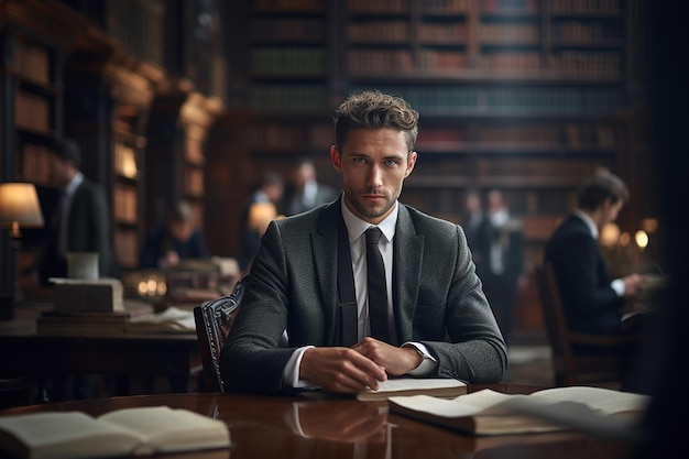 Young businessman in a library