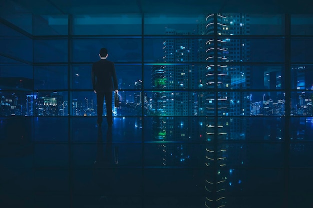 Young businessman looking at a city