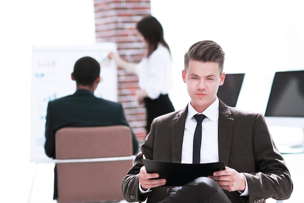 Young businessman preparing for a business presentation